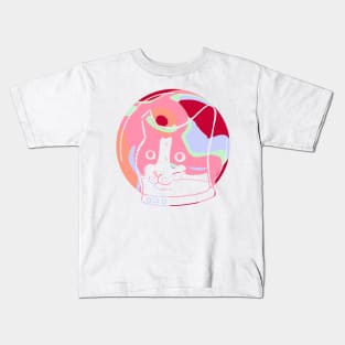 Astronaut Cat in Trippy colors, pink, orange, red, lilac green cute gift Kids T-Shirt